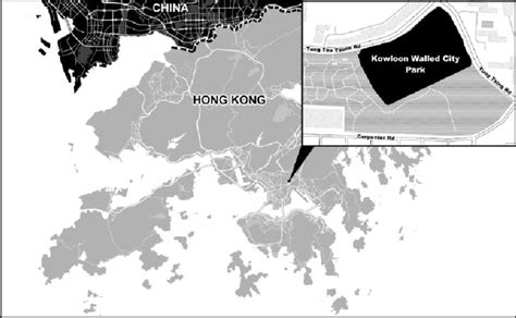 Location of Kowloon Walled City Park. Source: Map tiles by Stamen ...