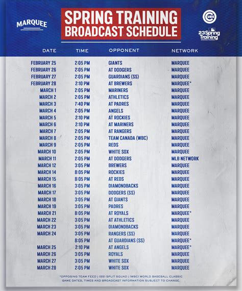 Spring Training Schedule | Marquee Sports Network - Television Home of the Chicago Cubs and Sky