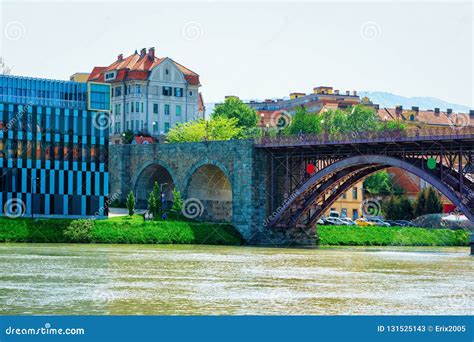 Old Bridge Above Drava River in Maribor Stock Image - Image of capital ...