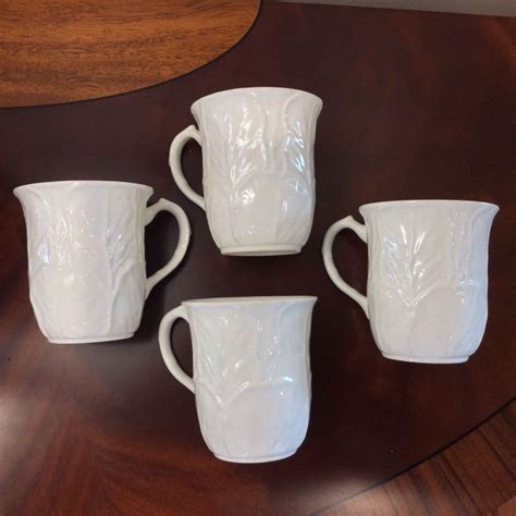 SET 4 COALPORT BONE CHINA COUNTRYWARE COFFEE MUGS WHITE CABBAGE # ...