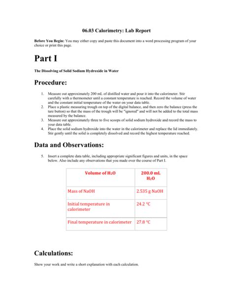 06.03 Calorimetry: Lab Report