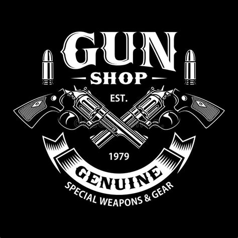 Gun Shop Emblem with Crossed Guns on Black Stock Vector - Illustration of ammunition, icon ...