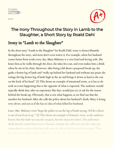 Theme of Irony in Lamb to The Slaughter by Roald Dahl: [Essay Example], 325 words