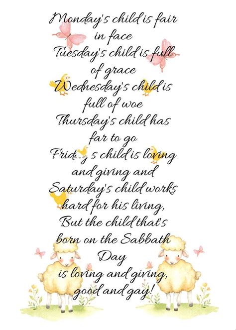 Sunday's Child Poem Mondays Child Tuesdays Child | Etsy | Kids poems, Sundays child, Monday's child