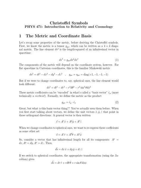 Christoffel Symbols: PHYS 471: Introduction To Relativity and Cosmology ...