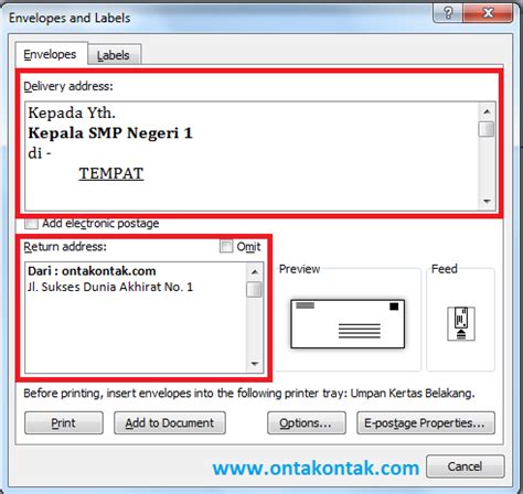 Cara Membuat Format Amplop dan Print Amplop Surat di Word + Video - Bang Ontak