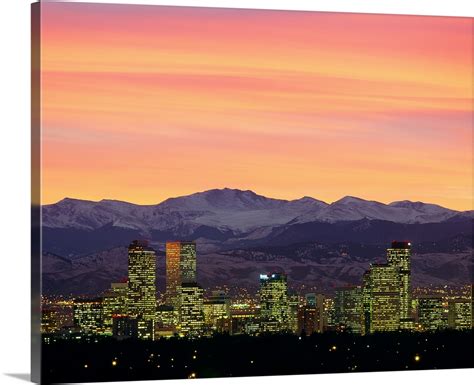 Skyline and mountains at dusk, Denver, Colorado Wall Art, Canvas Prints ...