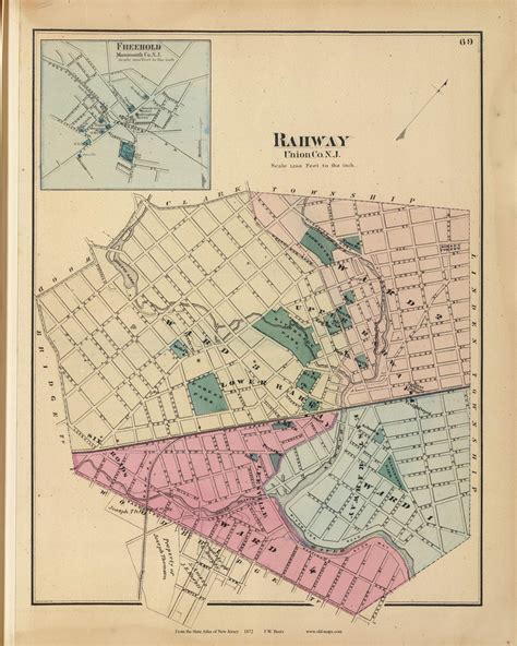 Rahway and Freedhold, New Jersey 1872 Old Town Map Reprint - State Atlas - OLD MAPS