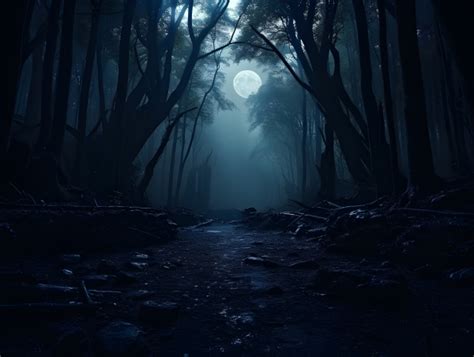 Dark forest with a full moon - Impossible Images - Unique stock images for commercial use.