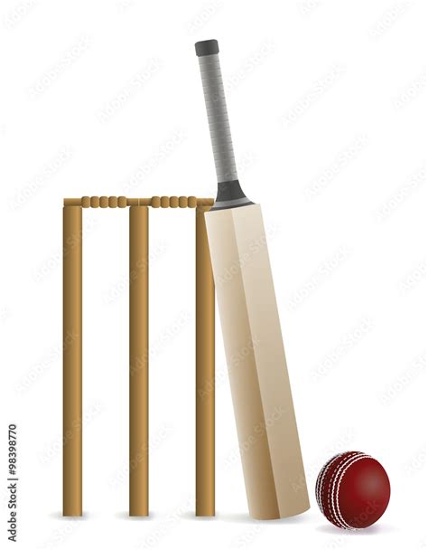 Cricket Bat, Ball, and Wicket Illustration Stock Vector | Adobe Stock