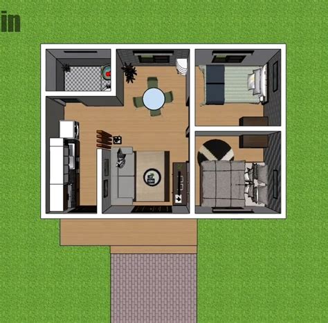 23x20 Small Modern House Plans 7x6 Meter 2 Beds 1 bath - House Plans 3D