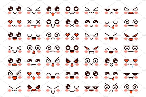 Kawaii faces. Cute cartoon emoticon in 2024 | Kawaii faces, Emoji patterns, Cute cartoon