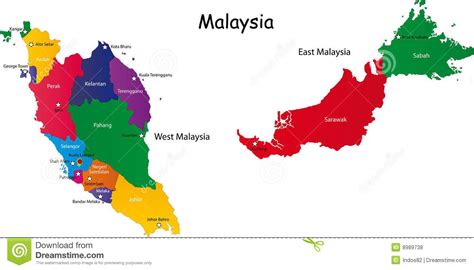 Malaysia map designed in illustration with the provinces and the main ...