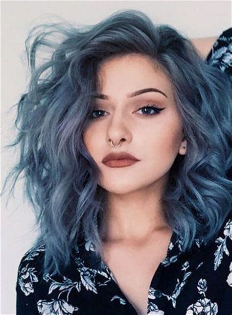 Shoulder Length Loose Wavy Side Swept Synthetic Lace Front Wigs | Denim hair, Hair styles, Dyed hair