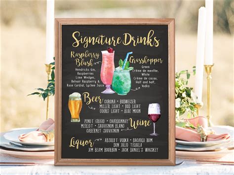 Digital Printable Wedding Bar Menu Sign, Watercolor Wedding Bar Menu ...