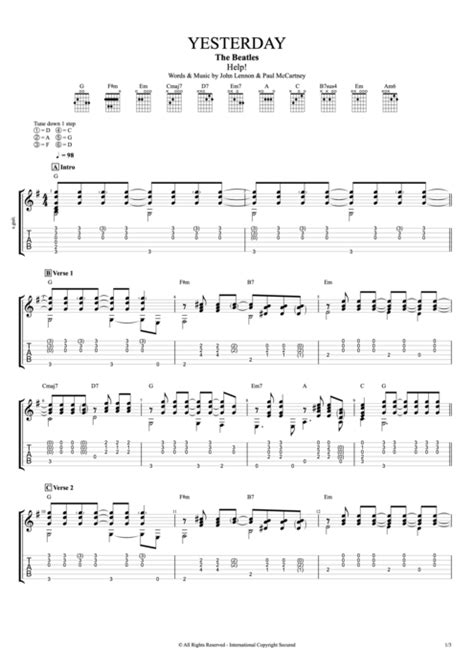 Yesterday by The Beatles - Full Score Guitar Pro Tab | mySongBook.com