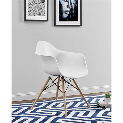 DHP Mid Century Modern Molded Arm Chair with Wood Leg - White - Walmart ...