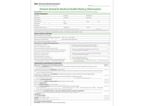 ADA Patient Health History Form - S50021