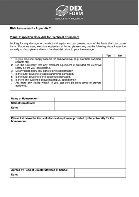 Visual inspection checklist for electrical equipment in Word and Pdf formats