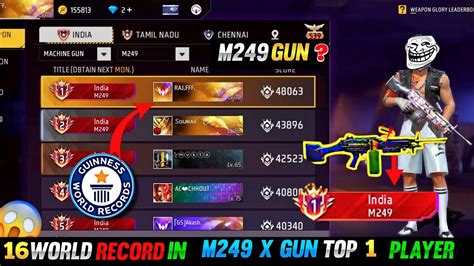 NEW WORLD RECORD WEAPON GLORY TITLE PLAYER NE RECORD BANAA DIYA M249 TOP 1 PLAYER HISTORY ...