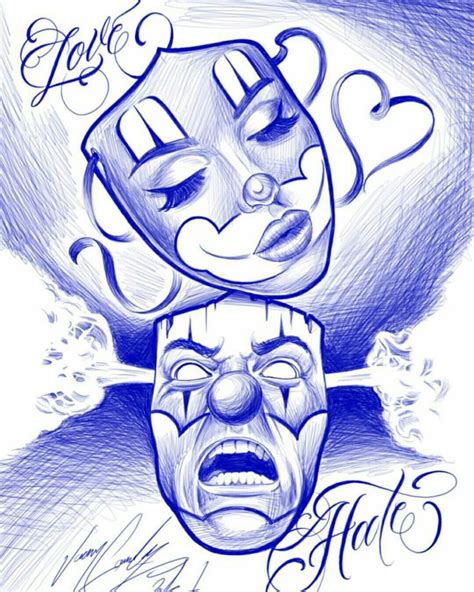 Love and hate face #ganstertattoos | Chicano drawings, Lowrider art ...