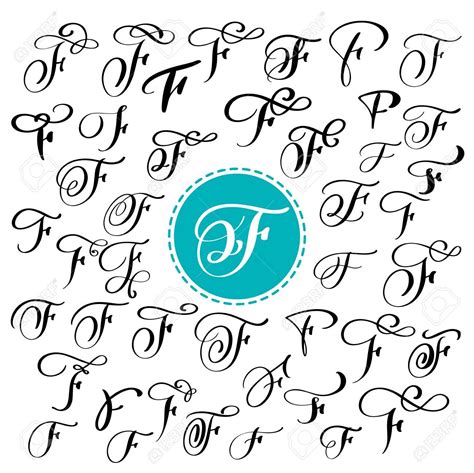 Set Of Hand Drawn Vector Calligraphy Letter F. Script Font. Isolated.. Royalty Free Cliparts ...