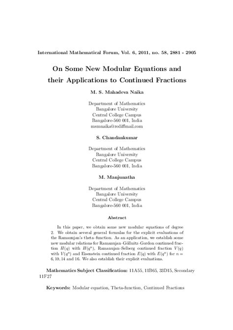 (PDF) On Some New Modular Equations and their Applications to Continued Fractions | M. S ...