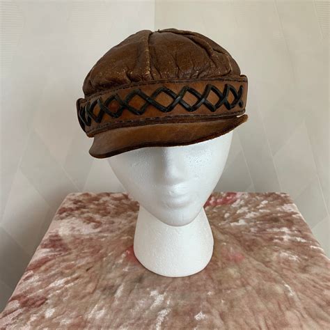 Vintage 1960s Brown Leather Biker's Cap Moto Hat | Etsy | Moto hat ...