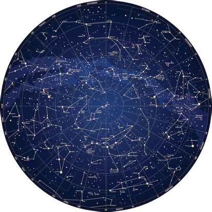 Detailed Sky Map Northern Hemisphere With Names Of Stars Vector Stock ...