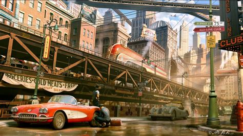 Download Car Train Futuristic City Sci Fi Dieselpunk HD Wallpaper by ...