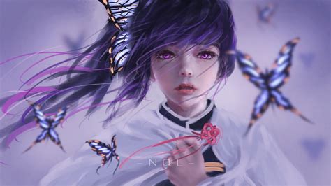 Demon Slayer Kanao Tsuyuri With Purple Eyes Near Flying Butterflies HD Anime Wallpapers | HD ...
