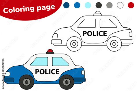 Vector illustration of black and white Police car. Coloring book page ...