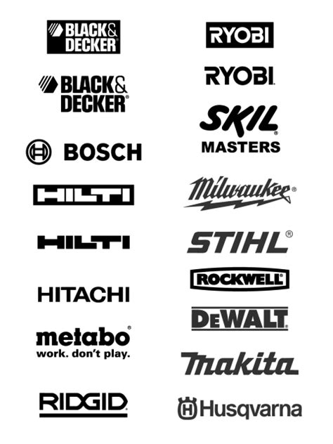 Vector Free Logo Brands Black & Decker, Ryobi, Bosch, Skil Masters, Hilti, Stihl, Hitachi ...