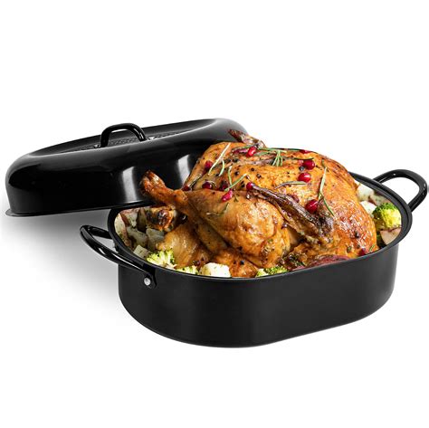 Granite Stone Oval Roaster Pan, Large 19.5” Ultra Nonstick Roasting Pan with Lid, Grooved Bottom ...