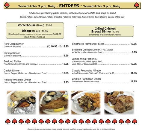 Menu at One Eyed Jack's pub & bar, Winamac