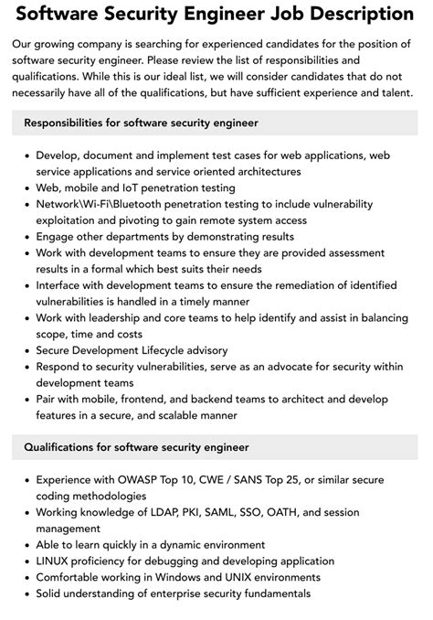 Software Security Engineer Job Description | Velvet Jobs