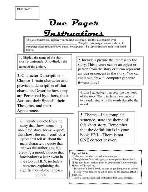 one pager example | One Pager Instructions | Middle school reading ...