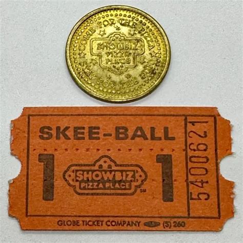 VINTAGE SHOWBIZ PIZZA PLACE TOKEN brass and SKEE BALL TICKET now CHUCK ...