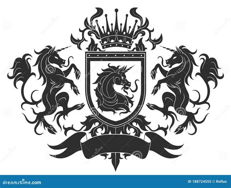 Coat of arms with unicorn stock vector. Illustration of royal - 188724555