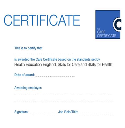 Care Certificate Template Certificate