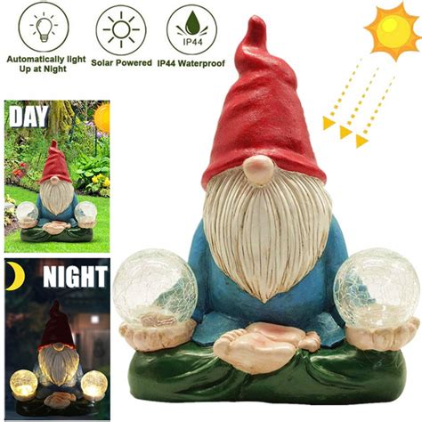 Solar Garden Gnomes Statue, with Bright Lights Welcome Sign Glowing ...