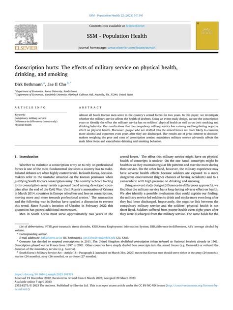 (PDF) Conscription hurts: The effects of military service on physical health, drinking, and smoking