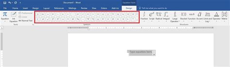 Word 2016 : Equation Tools : create custom symbols group. : Office365