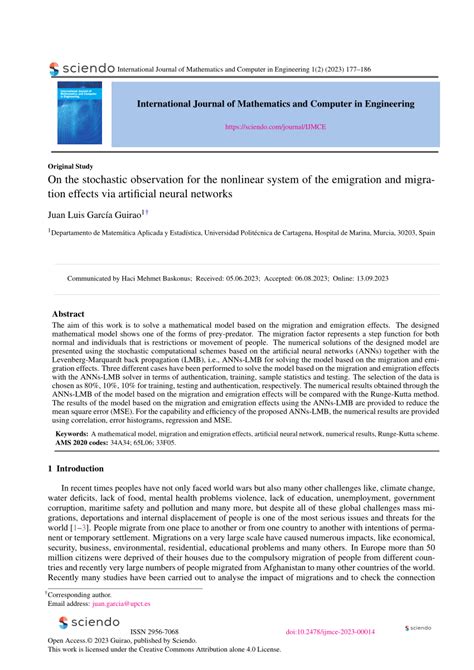 (PDF) On the stochastic observation for the nonlinear system of the emigration and migration ...