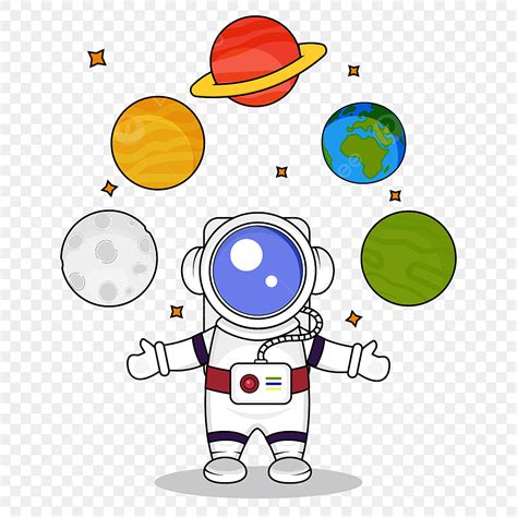 Astronauta De Dibujos Animados Lindo Jugando Con El Planeta PNG ...