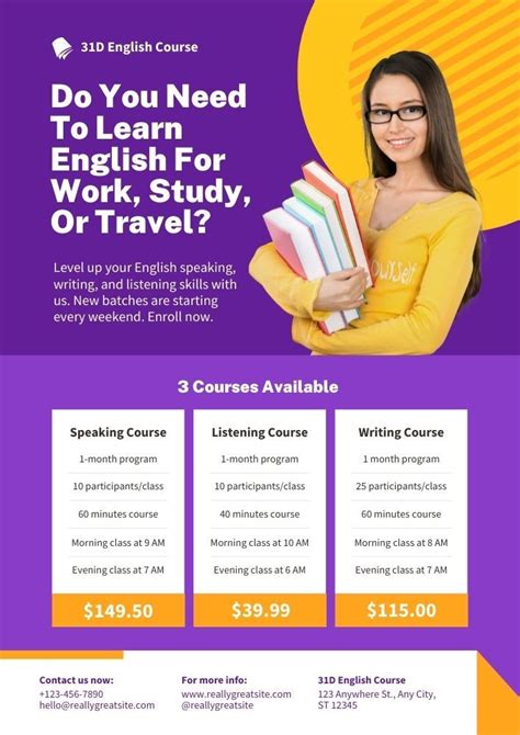 English Course Flyer Canva Pro Template | English course, English language course, Writing courses