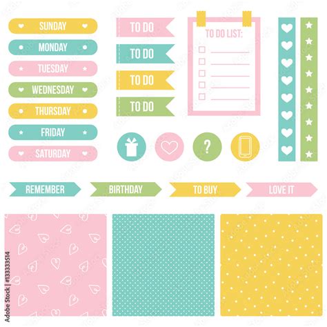 Set, collection of cute printable stickers for planner, organizer ...