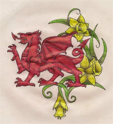 Welsh dragon + daffodils tribal | Tat Inspiration | Pinterest | Welsh ...