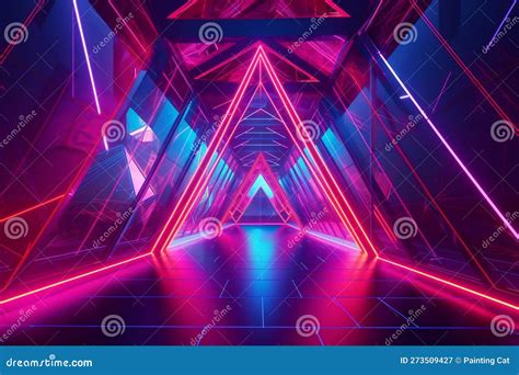 Flying in Futuristic Corridor with Triangles, Technology, Retro Stock Illustration ...