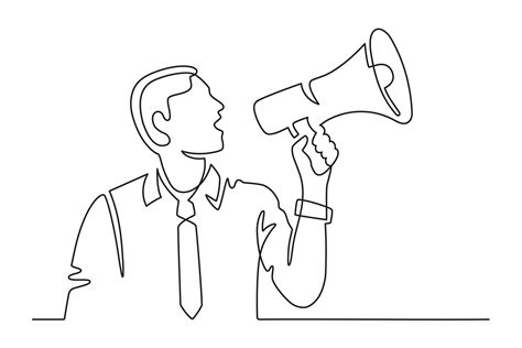 Continuous line man with megaphone. Male silhouette screams (1260634) | Illustrations | Design ...